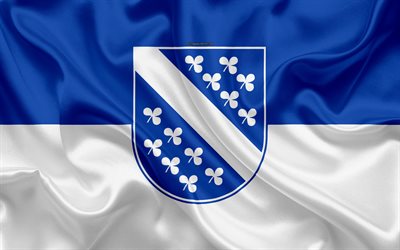 Bandera de Kassel, 4k, de seda, de textura, de color azul de seda blanca de la bandera, escudo de armas, de la ciudad alemana de Kassel, Hesse, Alemania, s&#237;mbolos