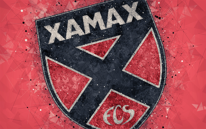4k, Xamax FC, Svizzera Super League, logo creativo, arte geometrica, emblema, Svizzera, calcio, Xamax, rosso, astratto sfondo