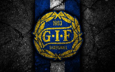 4k, Sundsvall FC, emblem, Allsvenskan, football, black stone, Sweden, Sundsvall, logo, asphalt texture, FC Sundsvall