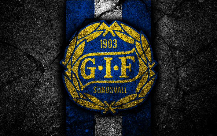 4k, sundsvall fc, emblem, premier league, fu&#223;ball -, schwarz-stein, sweden, sundsvall, logos, asphalt textur, fc sundsvall