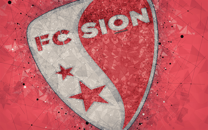 4k, Sion FC, Sveitsin Super League, luova logo, geometrinen taide, tunnus, Sveitsi, jalkapallo, Sion, punainen abstrakti tausta, FC Sion