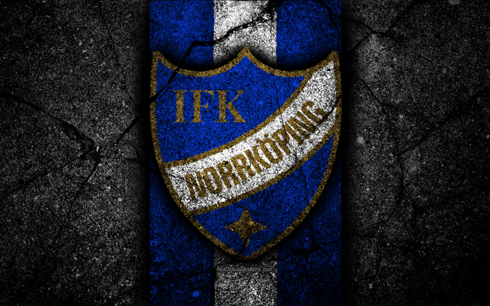 4k, norrkoeping fc, emblem, premier league, fu&#223;ball -, schwarz-stein, schweden, ifk norrkoeping, logos, asphalt textur, fc norrkoeping
