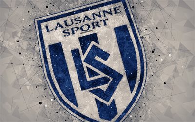4k, Lausanne FC, Switzerland Super League, creative logo, geometric art, emblem, Switzerland, football, Lausanne, gray abstract background, FC Lausanne