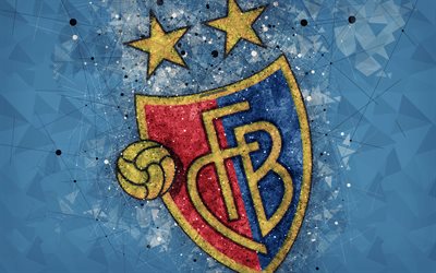 4k, FCバーゼル, スイスのスーパーリーグ, 創作のロゴ, 幾何学的な美術, エンブレム, スイス, サッカー, バーゼル, 青抽象的背景