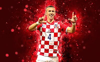 4k, Ivan Perisic, abstract art, Croatia National Team, fan art, Perisic, soccer, footballers, neon lights, Croatian football team