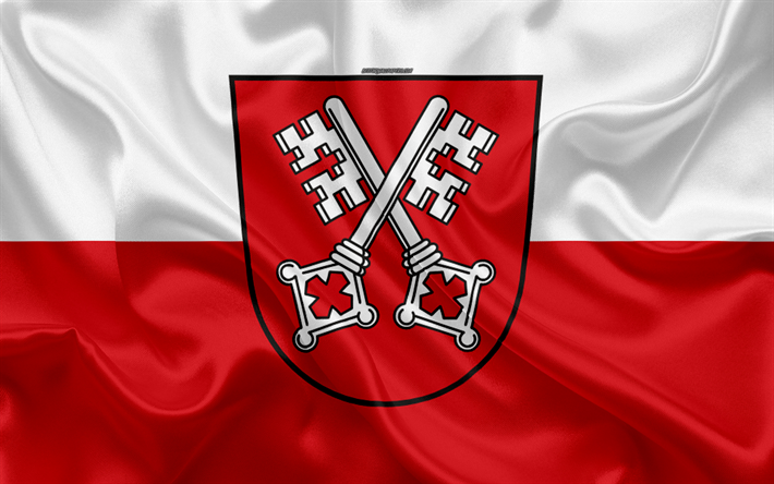 Regensburg bayrağı, 4k, ipek doku, kırmızı beyaz ipek bayrak, arma, Alman şehri, Regensburg, Bavyera, Almanya, semboller