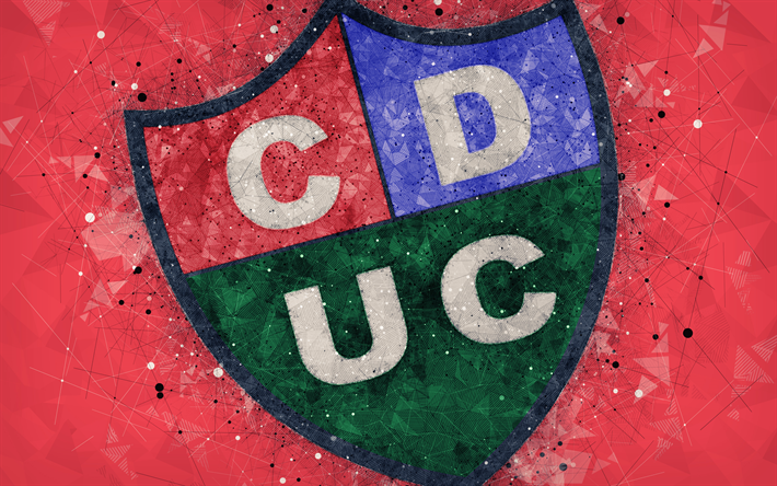 CD Union Comercio, 4k, geometric art, logo, Peruvian football club, red abstract background, emblem, Nueva Cachamarca, Peru, football, creative art, Peruvian Primera Division