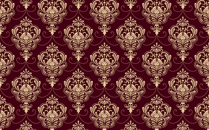 Download Wallpapers Seamless Ornament Vintage Texture Burgundy Retro