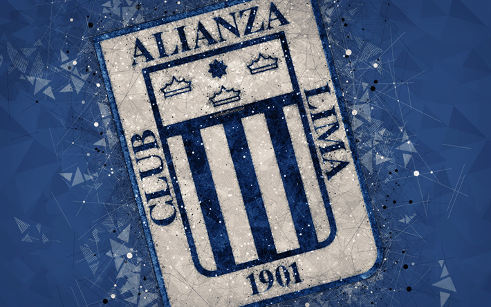 Klubb Alianza Lima, 4k, geometriska art, logotyp, Peruansk fotboll club, bl&#229; abstrakt bakgrund, emblem, Lima, Peru, fotboll, kreativ konst, Peruanska Primera Division
