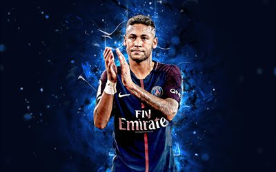 Neymar, 4k, abstract art, football stars, PSG, Ligue 1, Paris Saint-Germain, Neymar Jr, footballers, neon lights, soccer, FC PSG, creative, Neymar da Silva Santos Junior