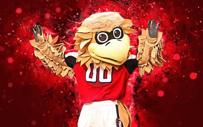 Freddie Falcon, 4k, mascote, Atlanta Falcons, a arte abstrata, NFL, criativo, EUA, Atlanta Falcons mascote, A Liga Nacional De Futebol, NFL de animais de estima&#231;&#227;o, Frederico Falc&#227;o, mascote oficial