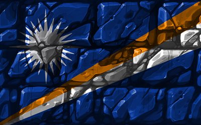 Ilhas Marshall bandeira, brickwall, 4k, Oceania pa&#237;ses, s&#237;mbolos nacionais, Bandeira das Ilhas Marshall, criativo, Ilhas Marshall, Oceania, Ilhas Marshall 3D bandeira