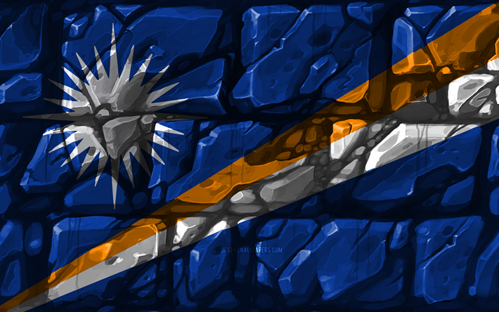 Isole Marshall, bandiera, brickwall, 4k, Oceanico paesi, simboli nazionali, Bandiera delle Isole Marshall, creativo, Oceania, Isole Marshall 3D bandiera