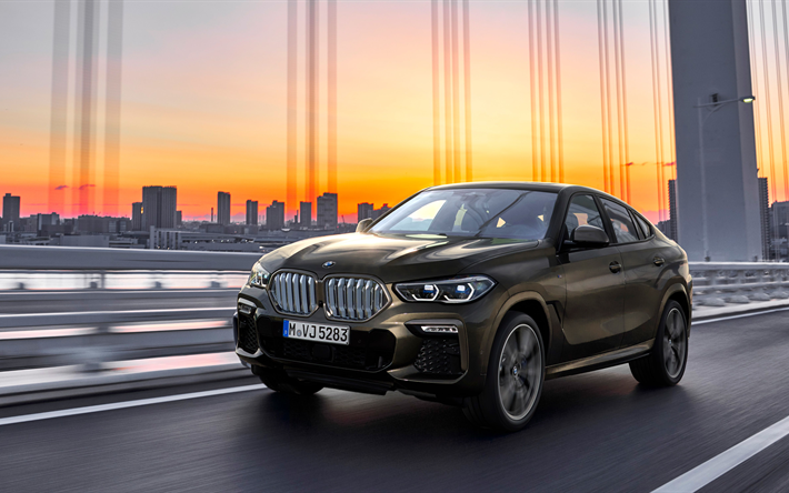 BMW X6, 2020, exterior, front view, new brown X6, SUV, sports coupe, German cars, BMW