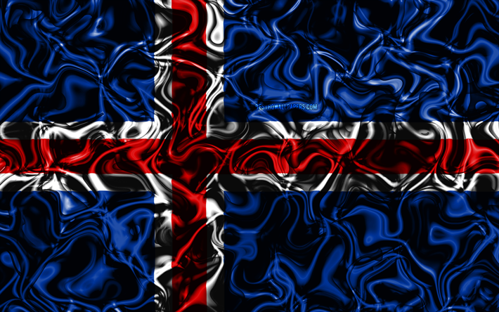 4k, Islannin lippu, abstrakti savun, Euroopassa, kansalliset symbolit, 3D art, Islanti 3D flag, luova, Euroopan maissa, Islanti