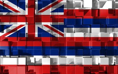 Flagga Hawaii, 3d-flagga, AMERIKANSKA staten, 3d kuber konsistens, Flags of American states, 3d-konst, Hawaii, USA, 3d-textur, Hawaii flagga