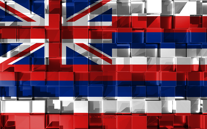Flag of Hawaii, 3d flag, US state, 3d cubes texture, Flags of American states, 3d art, Hawaii, USA, 3d texture, Hawaii flag