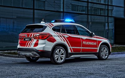 BMW X1, 2019, F48, Sport, camion dei pompieri, il tedesco, il servizio di soccorso auto speciali, servizi speciali, xDrive18d, BMW