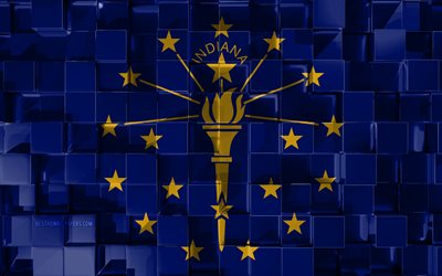 Flag of Indiana, 3d flag, US state, 3d cubes texture, Flags of American states, 3d art, Indiana, USA, 3d texture, Indiana flag