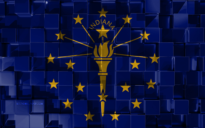 Bandera de Indiana, 3d de la bandera, de estado de EEUU, 3d cubos de textura, Banderas de los estados Americanos, arte 3d, Indiana, estados UNIDOS, de textura en 3d, Indiana bandera