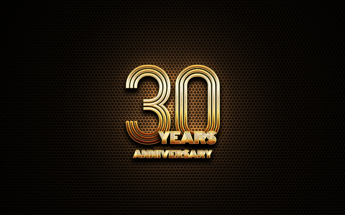 30 aniversario, el brillo de los signos, aniversario conceptos, rejilla de metal de fondo, de 30 A&#241;os de Aniversario, creativo, de Oro 30 aniversario signo