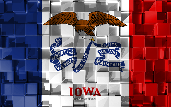 Bandeira do estado de Iowa, 3d bandeira, De estado dos EUA, 3d textura cubos, Bandeiras dos estados Americanos, Arte 3d, Iowa, EUA, Textura 3d, Iowa bandeira