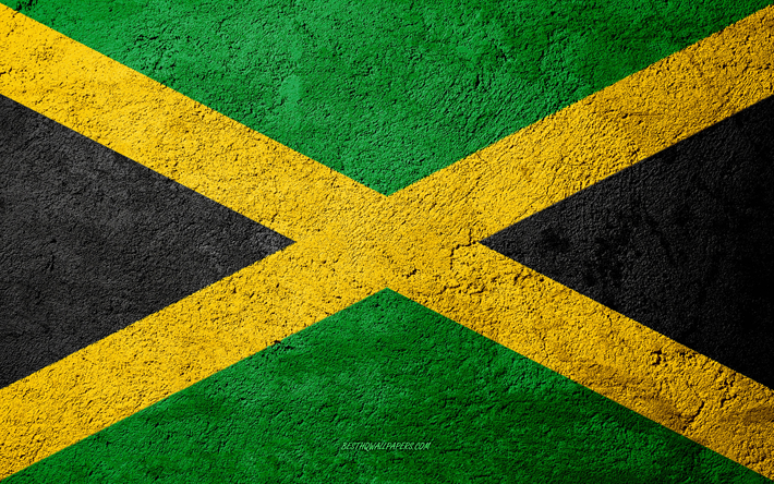 Jamaika bayrak, beton doku, taş, arka plan, Jamaika bayrağı, Kuzey Amerika, Jamaika, taş bayraklar
