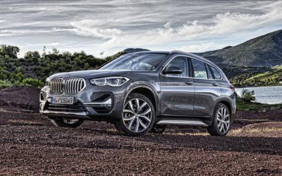 2019, BMW X1, F48, ulkoa, n&#228;kym&#228; edest&#228;, uusi harmaa X1, kompakti crossover, saksan autoja, BMW