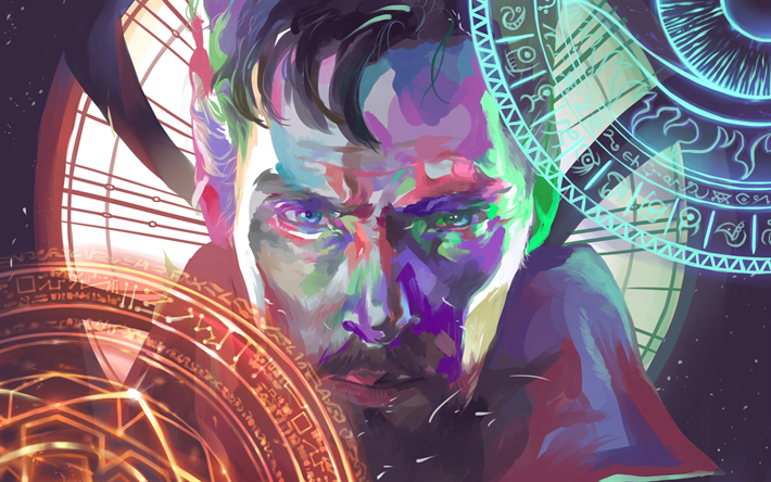 Doctor Strange, 4k, abstract art, superheroes, Benedict Cumberbatch, fan art