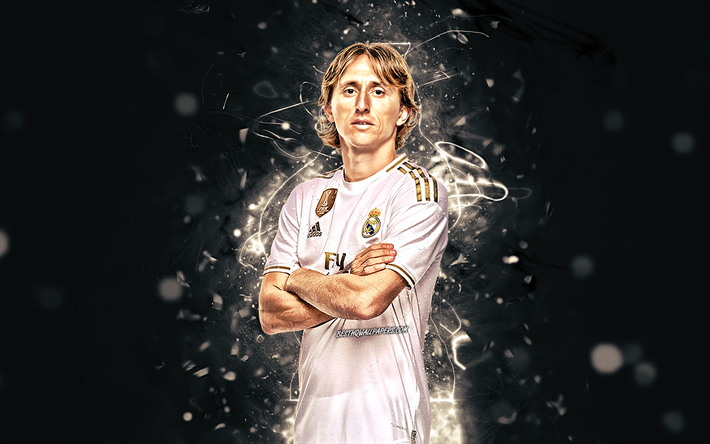 Luka Modric, season 2019-2020, Croatian footballers, Midfielder, Real Madrid FC, neon lights, Modric, soccer, Real Madrid CF, LaLiga, football, Galacticos, La Liga