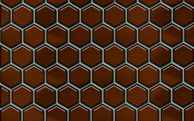 hexagons texture, creative, macro, honeycomb, brown hexagons background, hexagons textures, brown backgrounds, hexagons patterns
