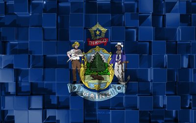 Flagga av Maine, 3d-flagga, AMERIKANSKA staten, 3d kuber konsistens, Flags of American states, 3d-konst, Maine, USA, 3d-textur, Maine flagga