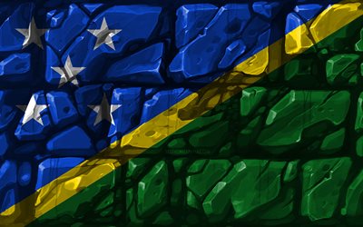 Salomonsaarten lippu, brickwall, 4k, Oseanian maat, kansalliset symbolit, Lipun Solomon Islands, luova, Solomon Islands, Oseania, Salomonsaarten 3D flag