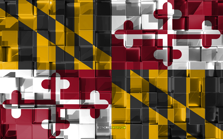 Flag of Maryland, 3d flag, US state, 3d cubes texture, Flags of American states, 3d art, Maryland, USA, 3d texture, Maryland flag