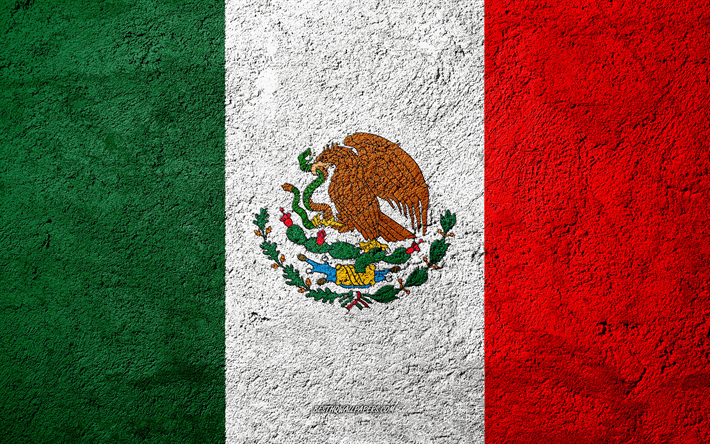 Flag of Mexico, concrete texture, stone background, Mexico flag, North America, Mexico, flags on stone, Mexican flag