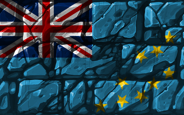 Tuvalu bandera, brickwall, 4k, Ocean&#237;a pa&#237;ses, los s&#237;mbolos nacionales, la Bandera de Tuvalu, creativo, Tuvalu, Ocean&#237;a, Tuvalu 3D de la bandera