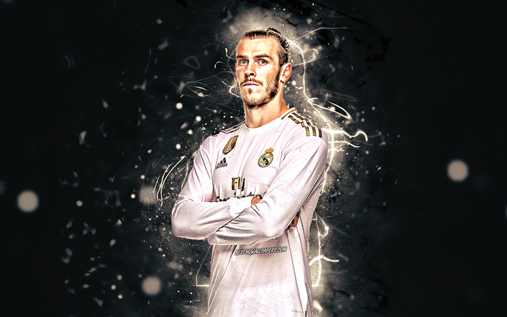 2019-2020 Gareth Bale, sezon, Galler futbolcular, ileri, Real Madrid FC, neon ışıkları, Gareth Frank Bale, futbol, Real Madrid CF, LaLiga, Galacticos, La Liga&#39;nın