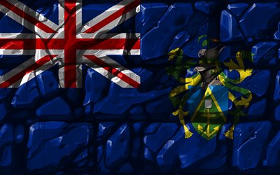 Ilhas Pitcairn bandeira, brickwall, 4k, Oceania pa&#237;ses, s&#237;mbolos nacionais, Bandeira das Ilhas Pitcairn, criativo, Ilhas Pitcairn, Oceania, Ilhas Pitcairn 3D bandeira