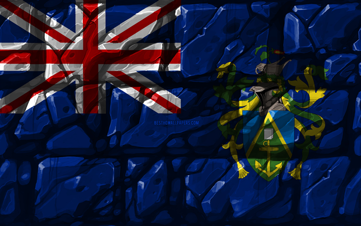 Pitcairnin lippu, brickwall, 4k, Oseanian maat, kansalliset symbolit, Lipun Pitcairnin, luova, Pitcairn Islands, Oseania, Pitcairnin 3D flag
