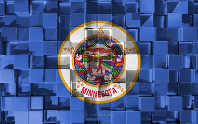 Flag of Minnesota, 3d flag, US state, 3d cubes texture, Flags of American states, 3d art, Minnesota, USA, 3d texture, Minnesota flag