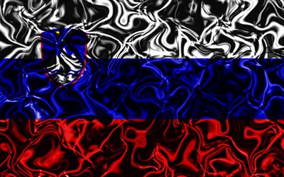 4k, Flag of Slovenia, abstract smoke, Europe, national symbols, Slovenian flag, 3D art, Slovenia 3D flag, creative, European countries, Slovenia