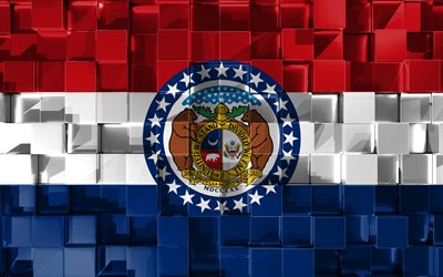 Flag of Missouri, 3d flag, US state, 3d cubes texture, Flags of American states, 3d art, Missouri, USA, 3d texture, Missouri flag