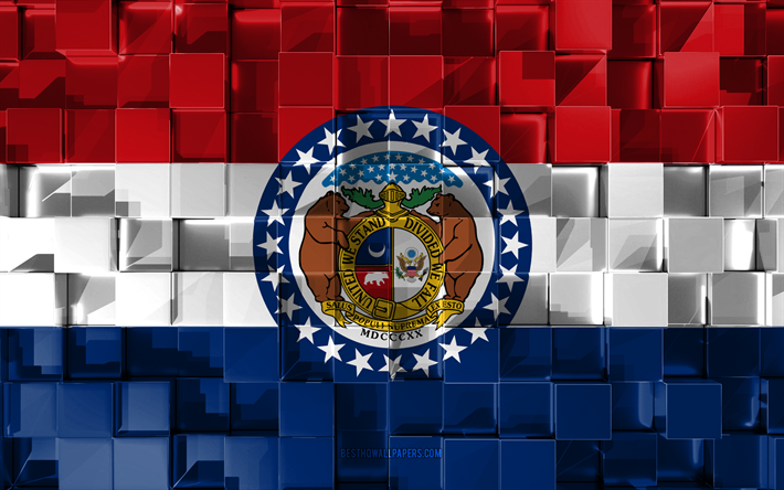 flagge von missouri, 3d, fahne, uns, staat, 3d-w&#252;rfel-textur, flaggen der amerikanischen staaten, 3d-kunst, missouri, usa, 3d-struktur, missouri flag