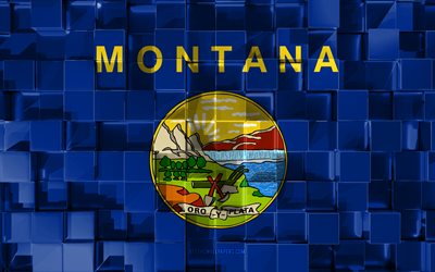 Bandera de Montana, 3d de la bandera, de estado de EEUU, 3d cubos de textura, Banderas de los estados Americanos, arte 3d, Montana, estados UNIDOS, de textura en 3d, Montana bandera