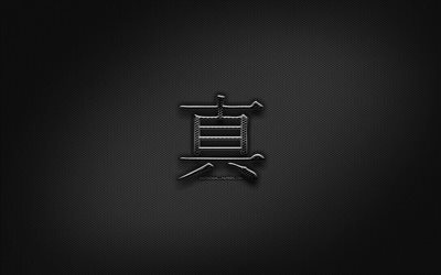 Truth Japanese character, metal hieroglyphs, Kanji, Japanese Symbol for Truth, black signs, Truth Kanji Symbol, Japanese hieroglyphs, metal background, Truth Japanese hieroglyph