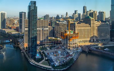 Chicago, aamulla, moderneja rakennuksia, pilvenpiirt&#228;ji&#228;, Chicago kaupunkikuvaan, USA