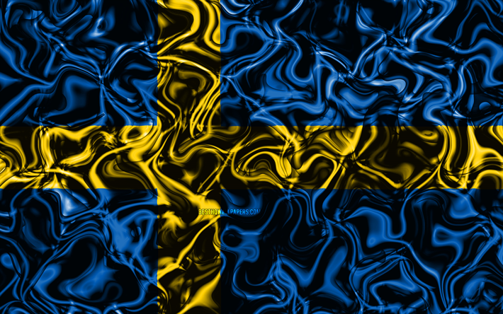 4k, Bandiera della Svezia, astratto fumo, Europa, simboli nazionali, svedese, bandiera, 3D, arte, Svezia 3D, creativo, i paesi Europei, Svezia