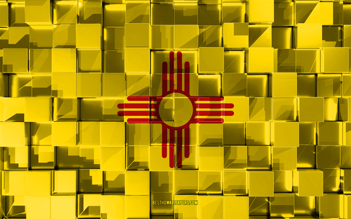 Flag of New Mexico, 3d flag, US state, 3d cubes texture, Flags of American states, 3d art, New Mexico, USA, 3d texture, New Mexico flag