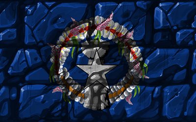 Northern Mariana Islands flagga, brickwall, 4k, Oceanian l&#228;nder, nationella symboler, Flaggan i Norra mariana&#246;arna, kreativa, Norra Mariana&#246;arna, Oceanien