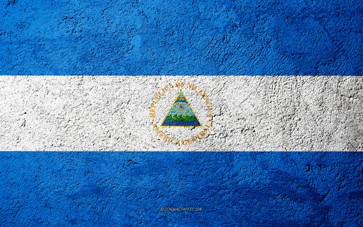 La bandera de Nicaragua, de hormig&#243;n de textura, de piedra de fondo, bandera de Nicaragua, Am&#233;rica del Norte, Nicaragua, indicadores de piedra
